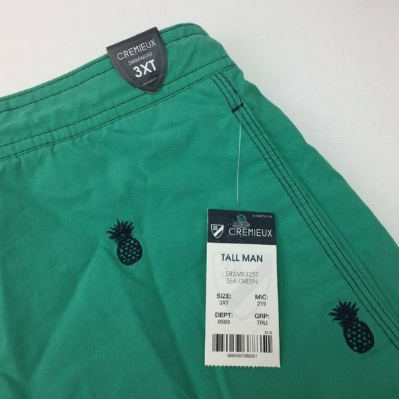 Cremeiux Swimwear Men's Swim Shorts Trunks Lined Teal Green Pineapple Size 3XT - Picture 2 of 11